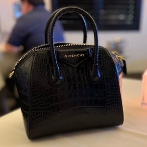 Givenchy Mini Antigona Croc Embossed in Black